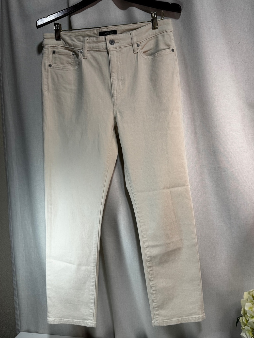 Lauren Ralph Lauren Beige Stretch Slim Fit Straight Leg 5-Pocket Jeans Size 10